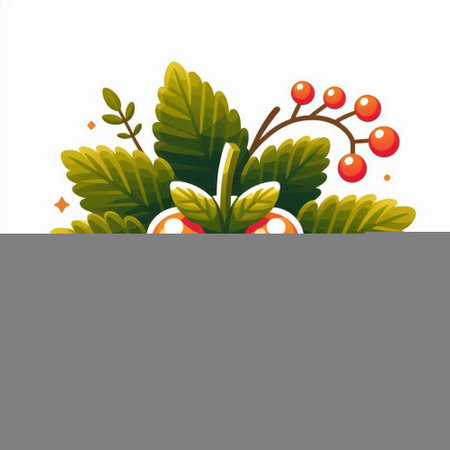 Christmas tree branch with red berries on white background. Vector illustration.のイラスト素材