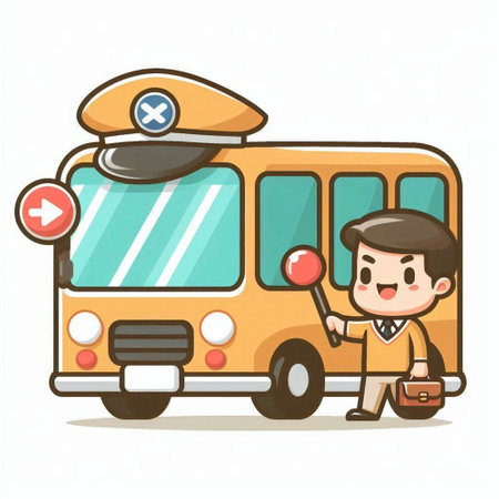 Illustration of a school bus driver on a white background, vector illustration.のイラスト素材