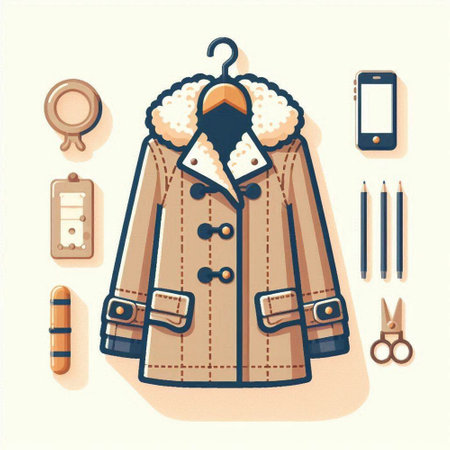Vector illustration of a stylish woman's coat, accessories and accessories.のイラスト素材