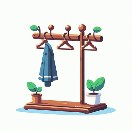 Hanger with towels and plants. Vector illustration in cartoon style.のイラスト素材