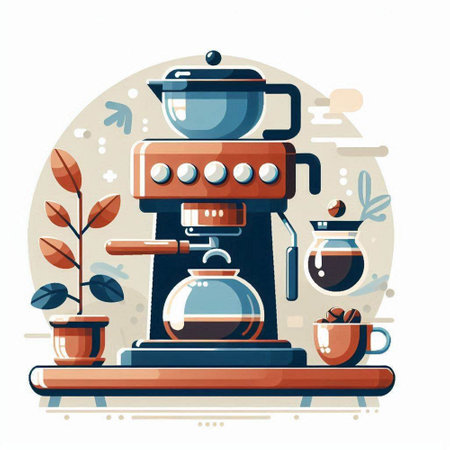 Coffee machine with cup of coffee. Flat vector illustration.のイラスト素材