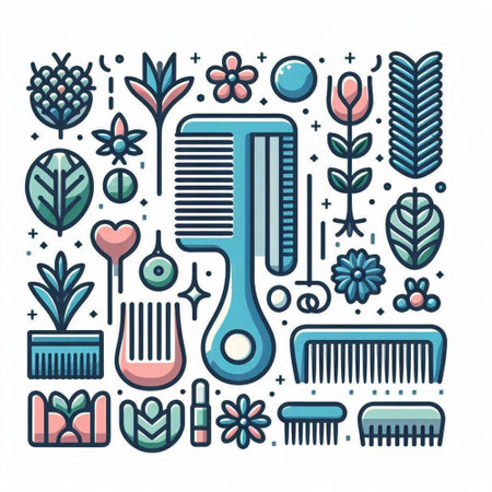 Vector line art illustration of barber shop, hairdresser tools.のイラスト素材