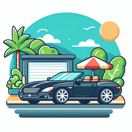 Car on the road in the city. Vector illustration in flat styleのイラスト素材