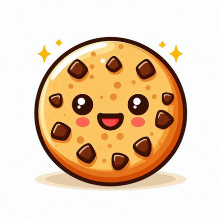 Cute chocolate chip cookie with smiling face. Vector cartoon character illustration icon designのイラスト素材
