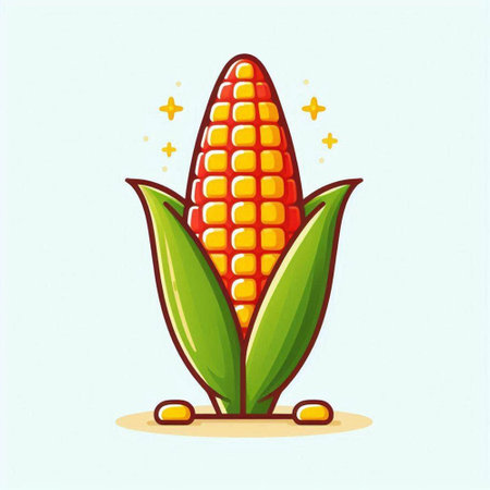 Corn on the cob vector illustration. Cute cartoon corn icon.のイラスト素材