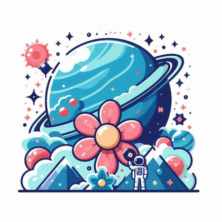 Astronaut in outer space. Vector illustration in cartoon style.のイラスト素材