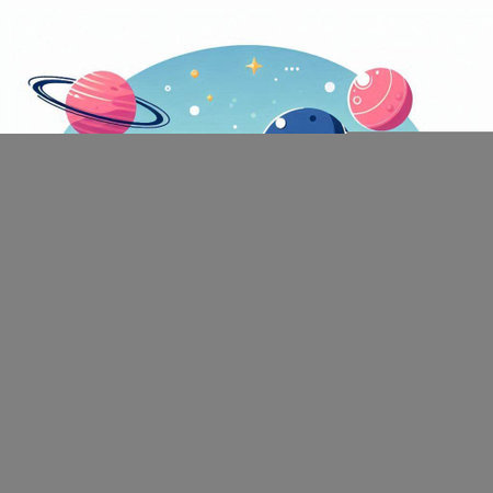 Illustration of planets and stars in cartoon style. Vector illustration.のイラスト素材