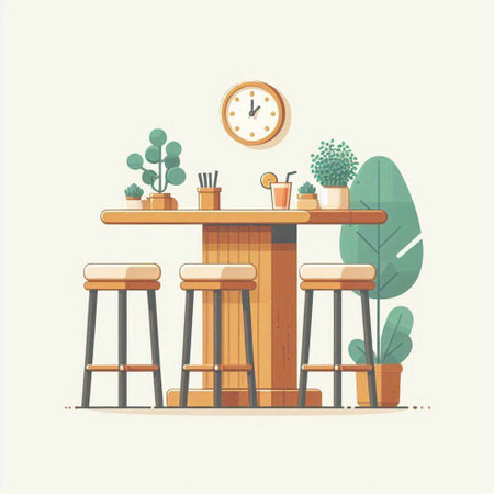 Interior of a cafe with a table and chairs. Vector illustration.のイラスト素材