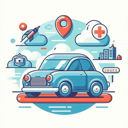 Car on the road. Auto service. Flat style vector illustration.のイラスト素材
