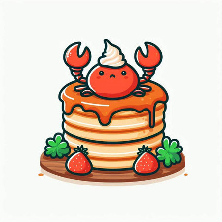 Strawberry pancake cartoon doodle icon, vector illustrationのイラスト素材