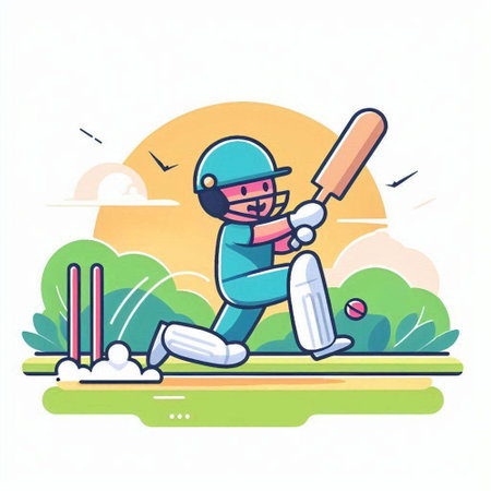 Cricket player in action. Cute cartoon vector illustration.のイラスト素材