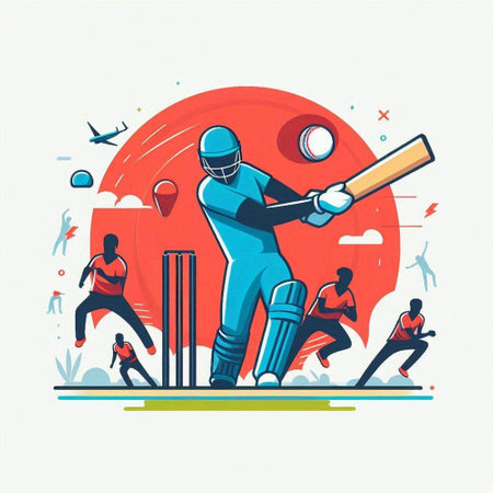 Cricket player in action, vector illustration. Flat style.のイラスト素材