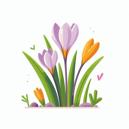 Crocuses. Spring flowers. Vector illustration in cartoon style.のイラスト素材