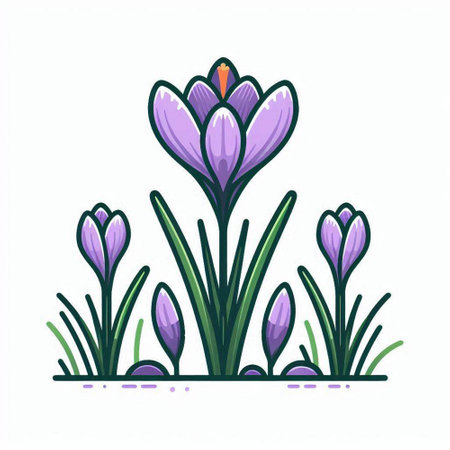 Crocuses in the meadow. Spring flowers. Vector illustration.のイラスト素材