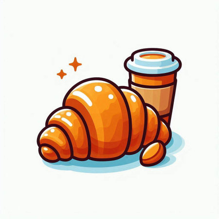 Coffee and croissant. Vector illustration in cartoon style.のイラスト素材