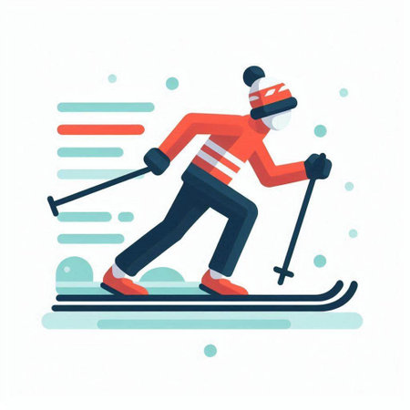 Skiing man flat vector illustration. Winter sport. Winter activity.のイラスト素材