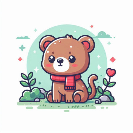 Cute teddy bear with scarf and hearts. Vector illustration.のイラスト素材