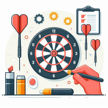 Dartboard with darts, target, dartboarder and other tools. Flat vector illustration.のイラスト素材