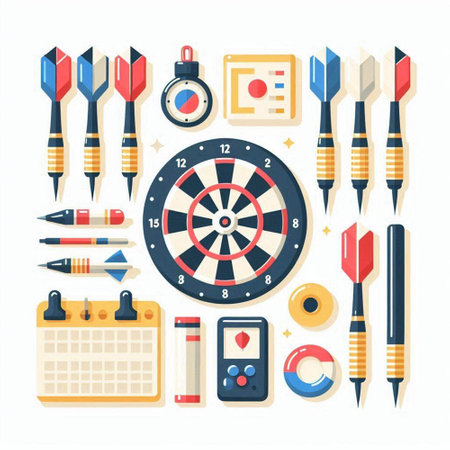 Darts and Dartboard icons set in flat style. Vector illustrationのイラスト素材