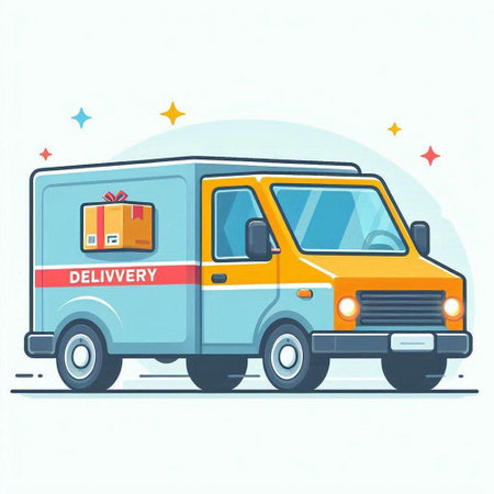 Delivery van with boxes. Vector illustration in flat cartoon style. Delivery service concept.のイラスト素材