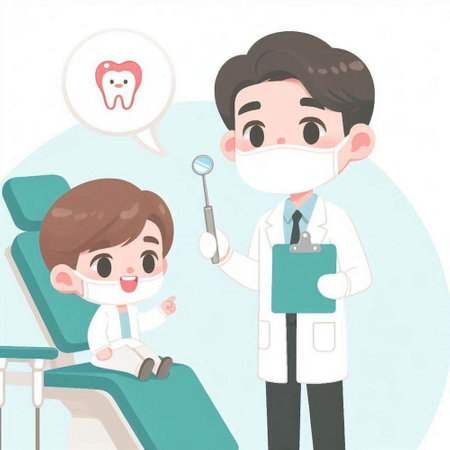 Illustration of a male dentist explaining to his patient a dental treatmentのイラスト素材