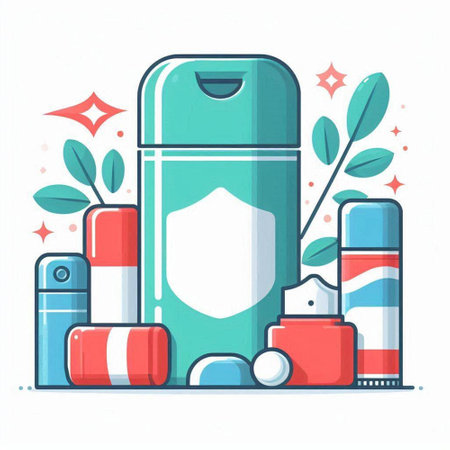 Cosmetic bottle with label. Vector illustration in flat cartoon style.のイラスト素材