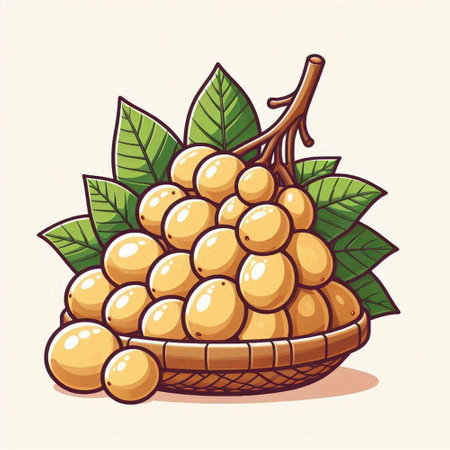 Longan fruit in a basket. Vector illustration of longan.のイラスト素材