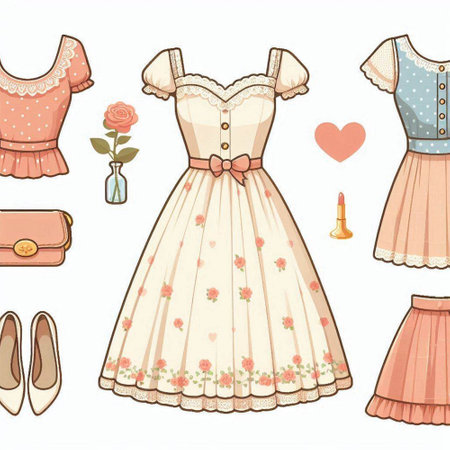 Set of different women's dresses. Vector illustration in retro style.のイラスト素材