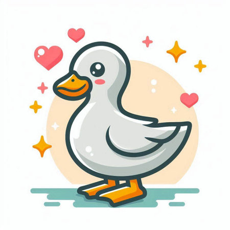 Cute duck with hearts. Vector illustration in flat cartoon style.のイラスト素材