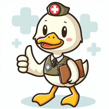 Illustration of a Doctor Duck Holding a First Aid Kit and Giving a Thumbs Upのイラスト素材