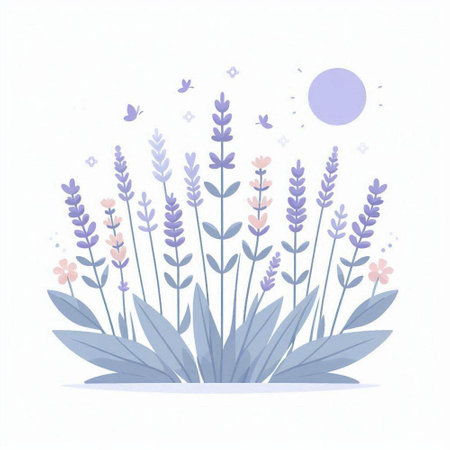 Vector illustration of lavender flowers on white background. Hand drawn style.のイラスト素材