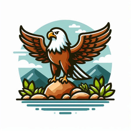 Eagle on the rock. Vector illustration in a flat style.のイラスト素材