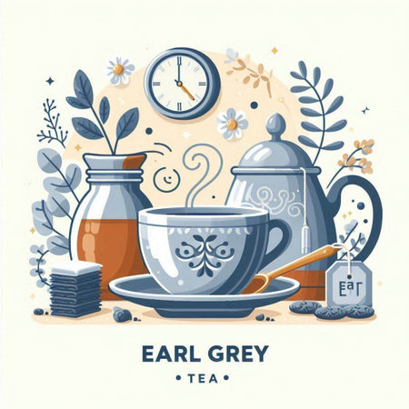 Tea party poster with teapot and cups. Vector illustration.のイラスト素材