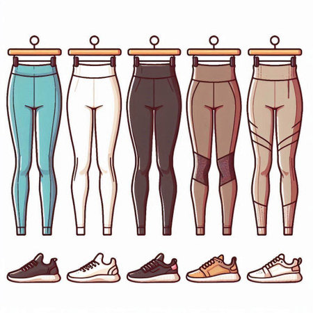 Women's leggings on hangers and sneakers. Vector illustration.のイラスト素材