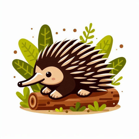 Illustration of a cute hedgehog on a log. Vector illustration.のイラスト素材
