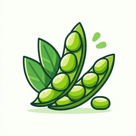 Fresh green peas with leaves isolated on white background. Vector illustration.のイラスト素材