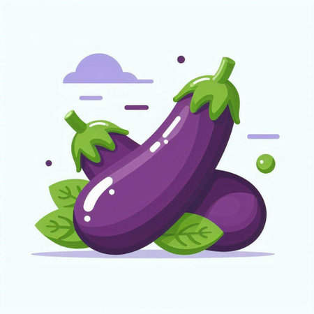 Eggplant. Vector illustration in cartoon style. Vegetarian foodのイラスト素材