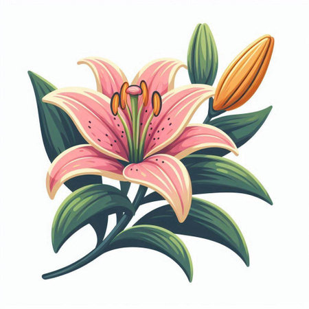 Lily flower isolated on white background. Hand drawn vector illustration.のイラスト素材