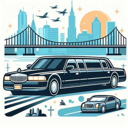 Vector illustration of limousine on the background of the city.のイラスト素材