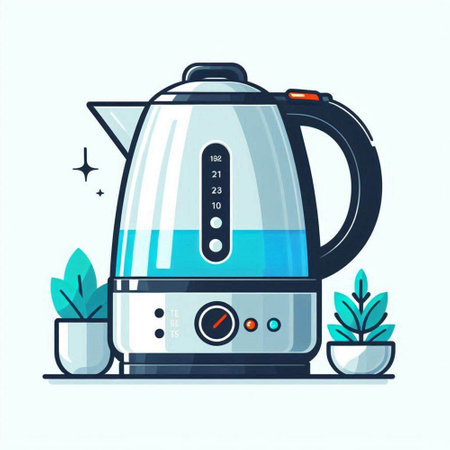 Modern electric kettle in flat style. Vector illustration. Kitchen appliances.のイラスト素材