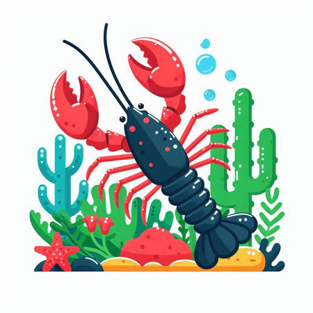 Lobster under water. Cute vector illustration in cartoon styleのイラスト素材