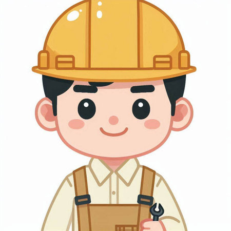 Illustration of a Cute Male Worker Wearing a Hard Hatのイラスト素材