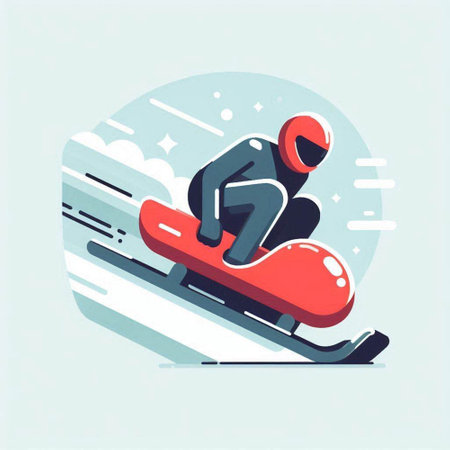 Snowboarder rides on a snowy slope. Flat vector illustration.のイラスト素材