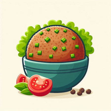 Vegetarian salad in bowl with tomato and cucumber. Vector illustration.のイラスト素材