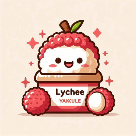 Cute cartoon litchi fruit character. Vector flat illustration.のイラスト素材