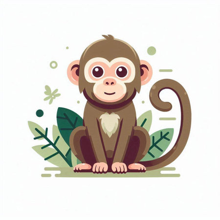 Cute monkey sitting on a branch of a tree. Vector illustration.のイラスト素材