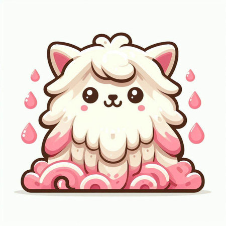Cute kawaii alpaca sitting on a cloud. Vector illustration.のイラスト素材