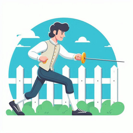 Fencing. Man with a sword in hand. Vector illustration in flat styleのイラスト素材