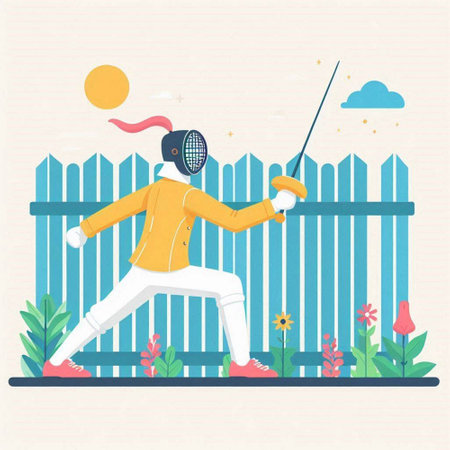 Fencing sport vector illustration. Cartoon flat style. Healthy lifestyle.のイラスト素材