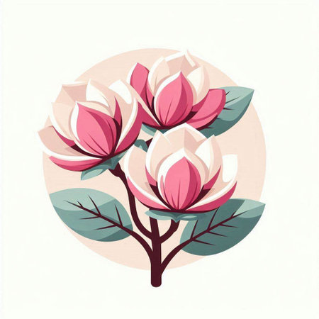 Magnolia flowers with leaves. Hand drawn vector illustration in retro style.のイラスト素材